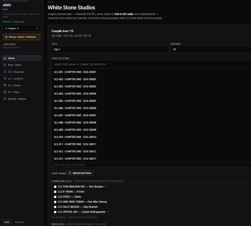 White Stone Studios Mission Control production workflow interface.